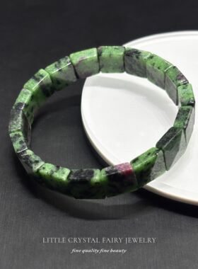 天然红绿宝方形刻面手牌排手链可diy原创水晶流行礼物女生饰品