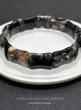 天然黑色樱花玛瑙竹节手牌排diy原创材料手链手串小众国风礼物