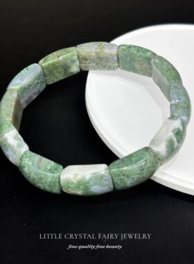 天然绿色水草玛瑙手排手牌手链diy原创水晶手串礼物女生外贸饰品