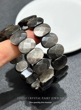 天然银曜石刻面手牌手链可diy原创水晶外贸饰品小众首饰情侣礼物