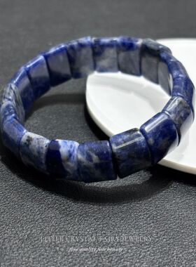 天然蓝色方钠石蓝纹石手牌排diy原创材料手链手串小众男女生礼物