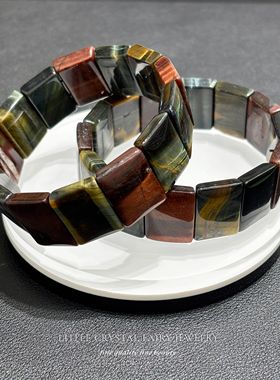 天然彩虎眼石方形手牌手链可diy原创水晶项链礼物外贸小众首饰