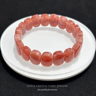 天然石红纹玉如红纹石手排牌手链diy原创水晶饰品粉红色新年首饰