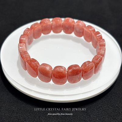 天然石红纹玉如红纹石手排牌手链diy原创水晶饰品粉红色新年首饰
