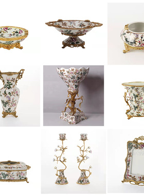 欧式玄关装饰摆件陶瓷配铜客厅