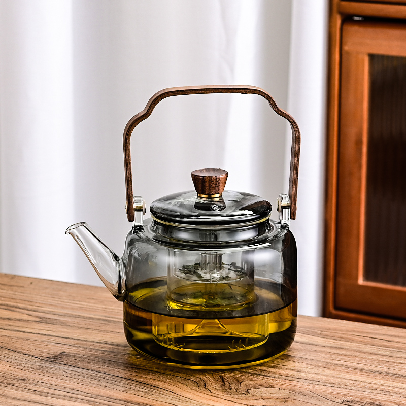 HYU耐热玻璃提梁茶壶手工吹制