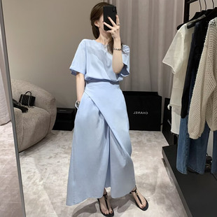 夏季新款EASE主推韩系休闲风高品质后松紧莱赛尔纤维棉麻连衣裙女