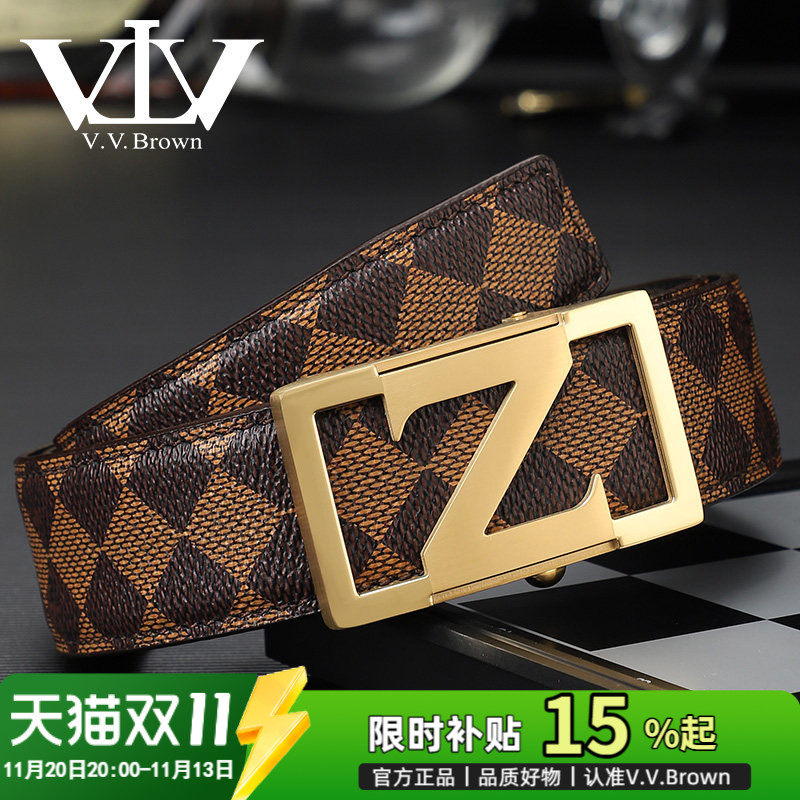 VVBrown男士自动扣头层牛皮