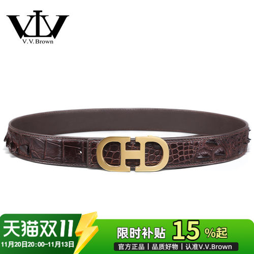 VVBrown意大利品牌正品鳄鱼皮皮带男奢侈品平滑扣真皮高档腰带男 - 封面