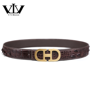 VVBrown意大利品牌正品鳄鱼皮皮带男奢侈品平滑扣真皮高档腰带男