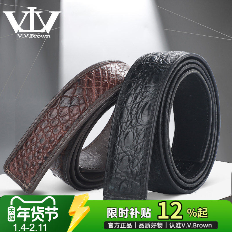 VVBrown意大利品牌鳄鱼皮皮带男真皮内穿式自动扣H高档奢侈裤腰带