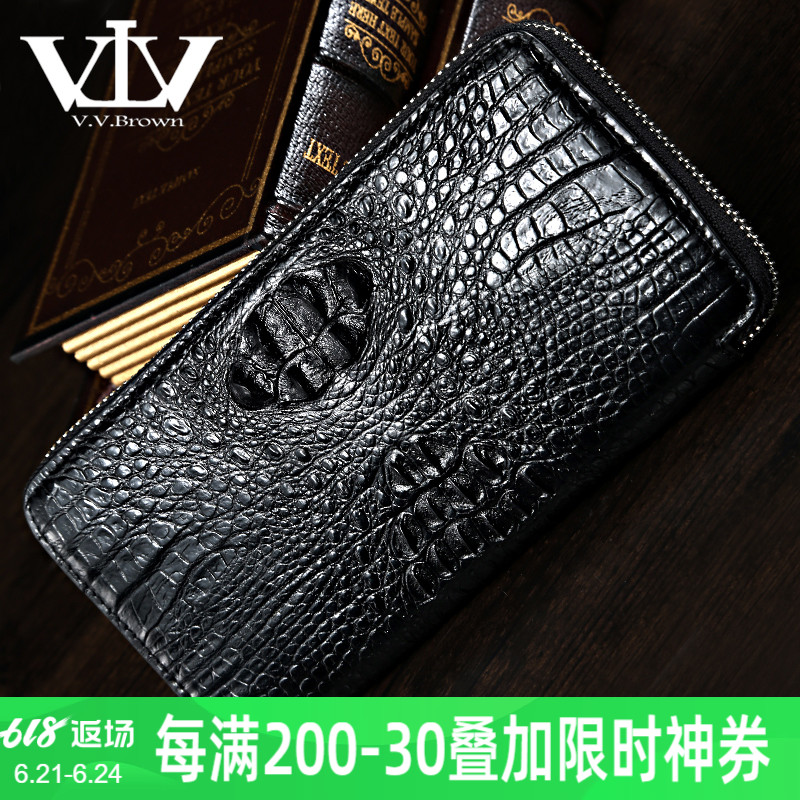 V.V.Brown新款鳄鱼皮钱包明星同款男士手包真皮商务手拿包钱包男