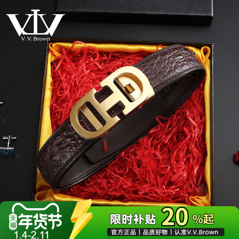 V.V.Brown正品高档男士皮带真皮正宗鳄鱼皮腰带男轻奢自动扣原创D,服饰配件/皮带/帽子/围巾,腰带/皮带/腰链,淘宝优惠券,粉丝福利购,淘宝优惠卷