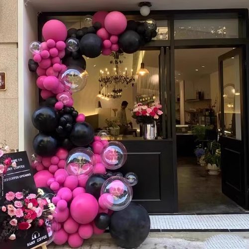 气球链玫红美容院开业周年庆