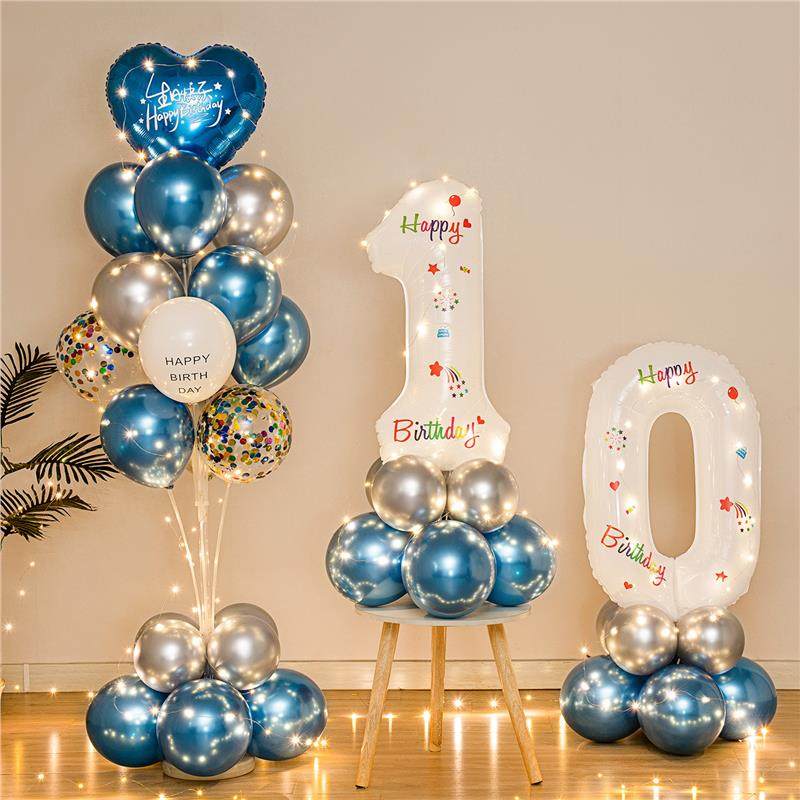男女孩生日发光气球立柱场景布置