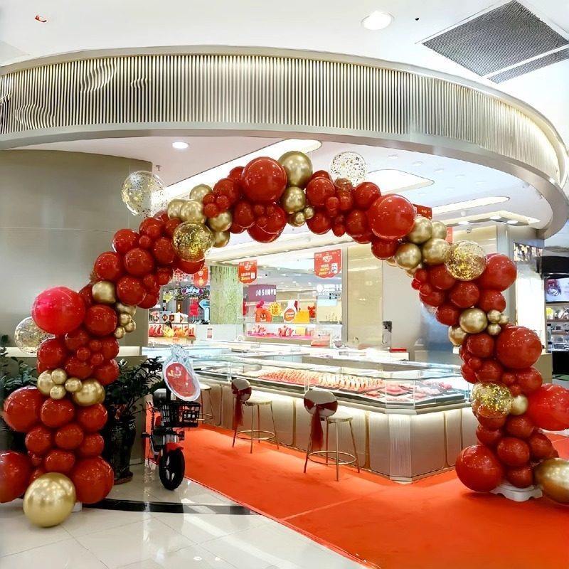 红色金色气球拱门装饰开业店庆商场活动气氛布置周年庆喜庆汽球链