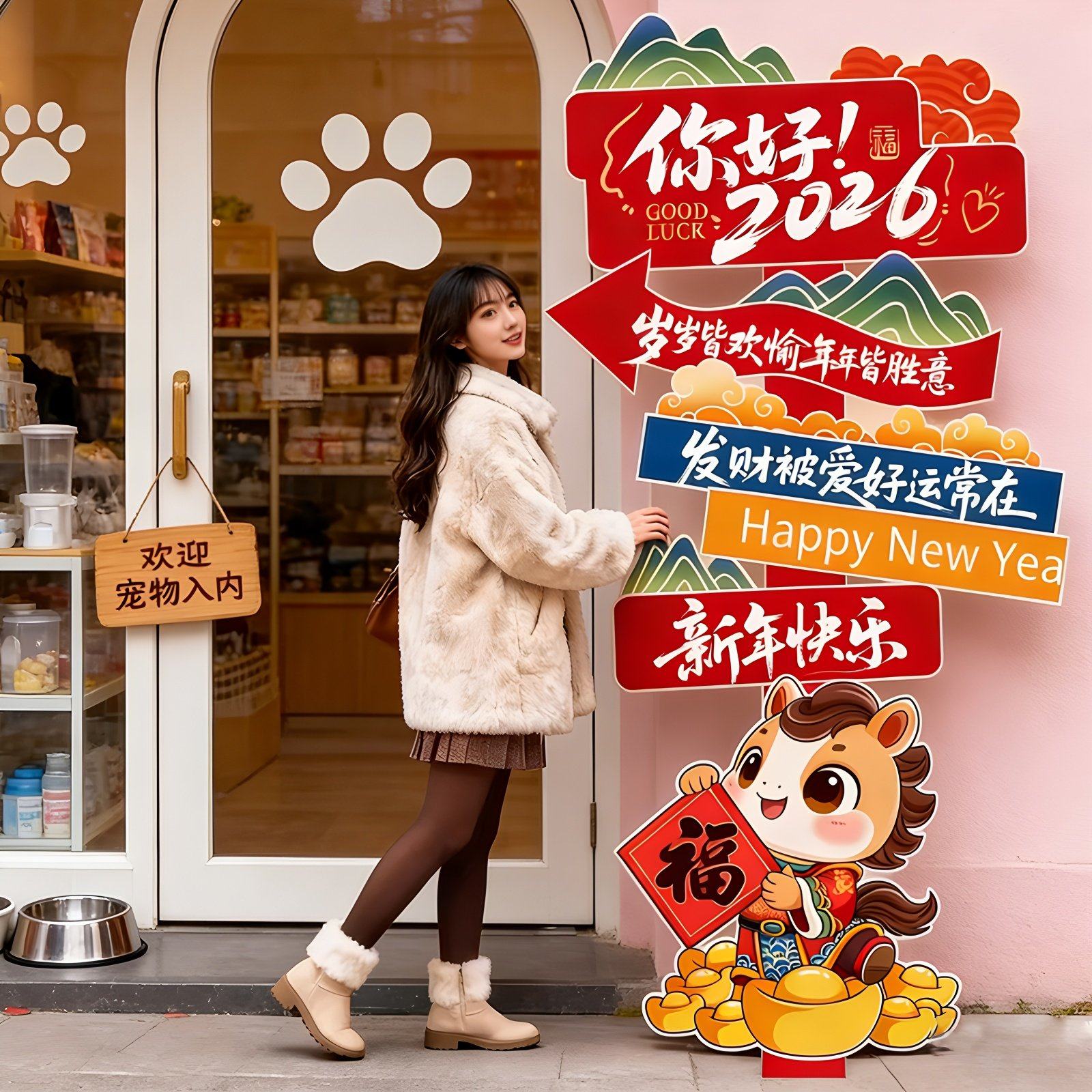 2026马年迎宾牌年会现场氛围感装饰路牌店铺门口商场新年立牌kt板,节庆用品/礼品,装扮布置套餐,淘宝优惠券,粉丝福利购,淘宝优惠卷