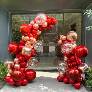 马年开业周年庆气球装饰拱门酒红色订婚结婚生日布置4S店活动支架