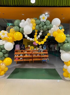 绿色系气球拱门场景布置商场开业庆典装饰4S店交付提车仪式感汽球