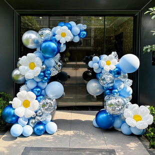 商场开业周年庆拱门气球链立柱门口装饰活动气氛场景布置蓝色气球