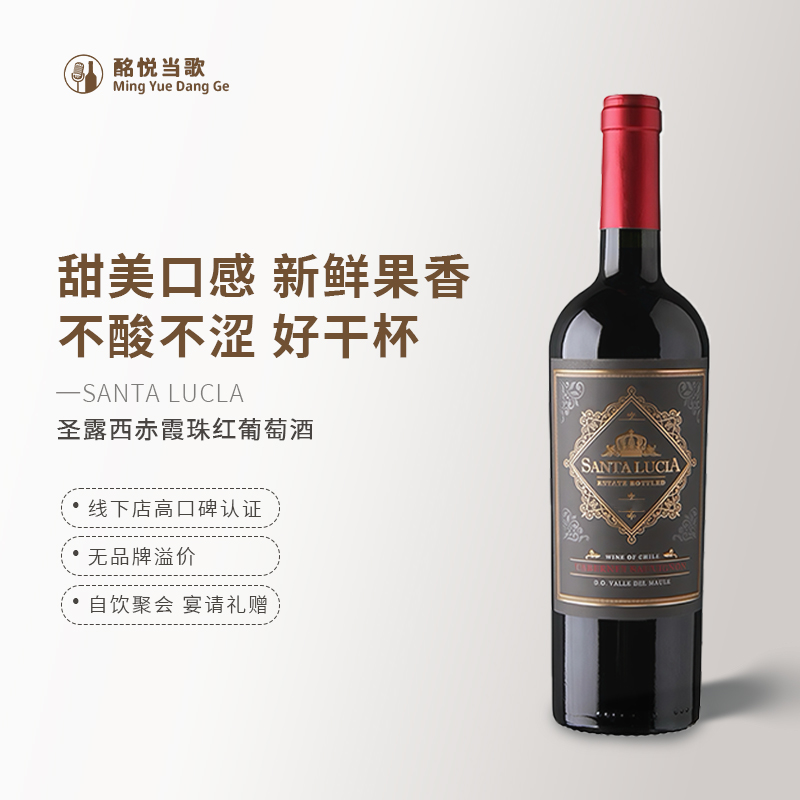圣露西赤霞珠半干型红葡萄酒智利摩尔山谷原瓶原装进口红酒750ml