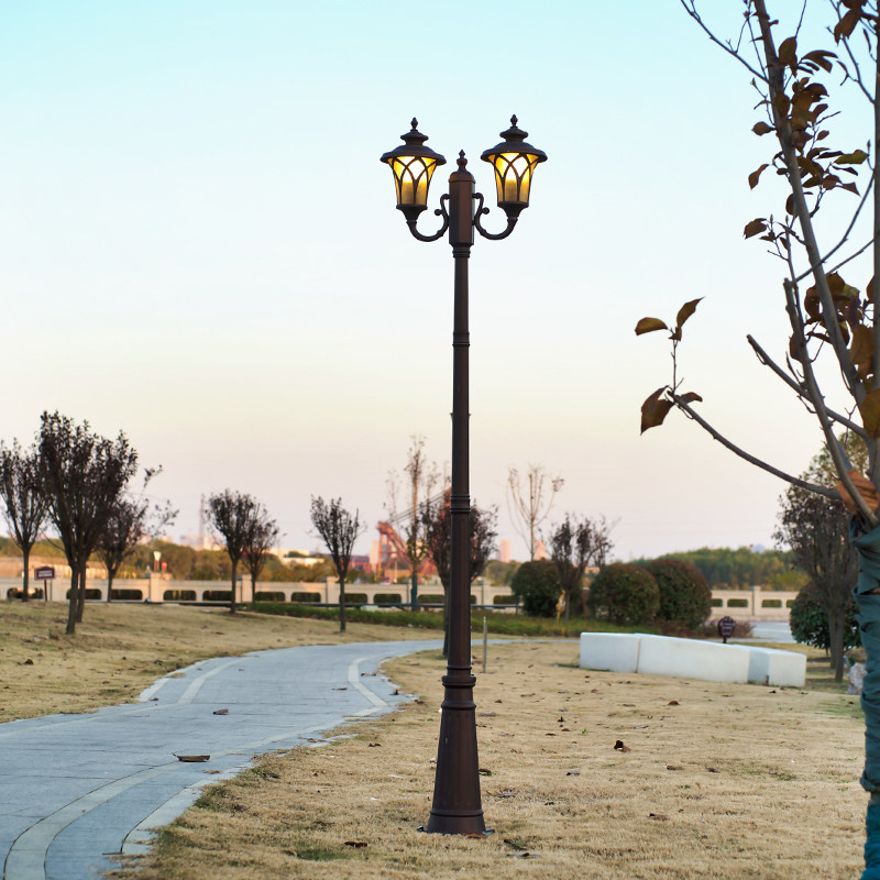 欧式led庭院双头高杆灯户外防水小区景观花园别墅道路家用路灯