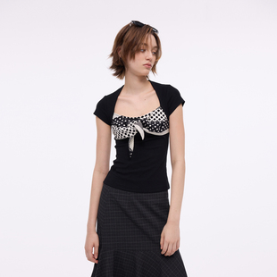 BiLLconch波点拼接假两件修身 收藏加购 优先发货 显瘦短袖