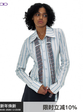 【多领带】BiLLconch 原创条纹复古修身收腰棉衬衫女衬衣春夏上衣
