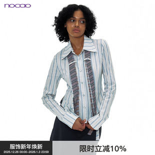 收腰棉衬衫 原创条纹复古修身 BiLLconch 女衬衣春夏上衣 多领带