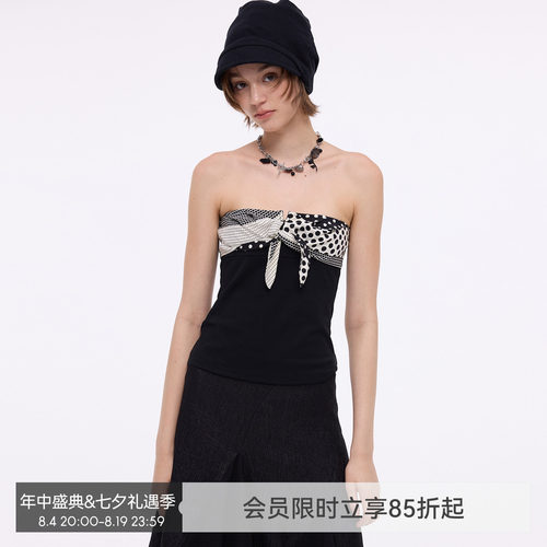 【叠影波点】BiLLconch甜酷风波点层次拼接抹胸修身显瘦针织上衣