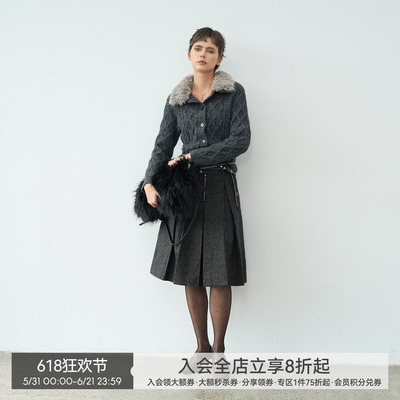 【漫步常青藤】BiLLconch羊毛混纺彩点肌理感半裙A字廓形百褶裙女