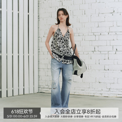 马骝破洞漆点牛仔裤春夏