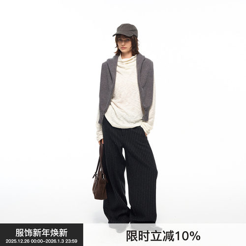 【绒感肌理】BiLLconch高领修身打底t恤内搭女堆堆领上衣2025秋冬