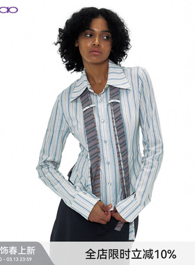 【多领带】BiLLconch 原创条纹复古修身收腰棉衬衫女衬衣春夏上衣