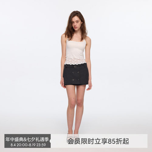 【月光蕾丝】BiLLconch白色蕾丝挂脖吊带背心女修身短款内搭上衣