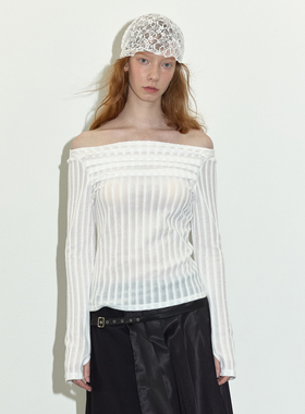 【气质一字肩】Berlinconch纯色透视针织衫打底上衣女2024年秋冬