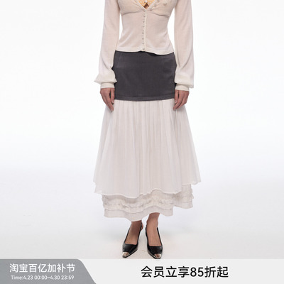 【褶间序章】BiLLconch重工荷叶边白色半裙长款休闲度假风百褶裙