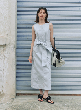 【双生海雾】BiLLconch雾蓝蝴蝶结无袖牛仔连衣裙收腰显瘦长裙夏