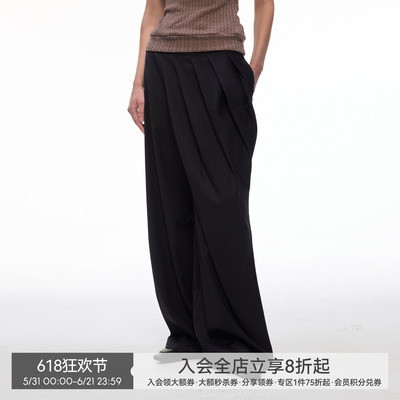 【巴黎夜褶】BiLLconch极简风黑色垂感阔腿裤打褶设计感西装裤女