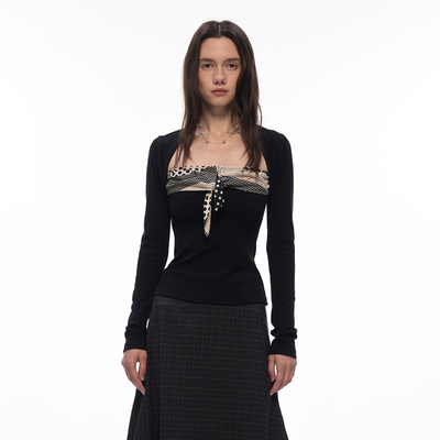 【叠影波点】BiLLconch波点拼接假两件上衣修身显瘦辣妹风长袖t恤