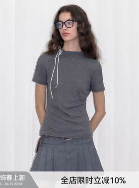 【丝绒绑带】Berlinconch新款绑带设计短袖复古修身上衣女