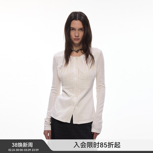 【月光褶皱】BiLLconch镂空肌理感收腰衬衫法式白色针织小外套女