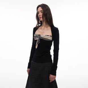 【叠影波点】BiLLconch波点拼接假两件上衣修身显瘦辣妹风长袖t恤