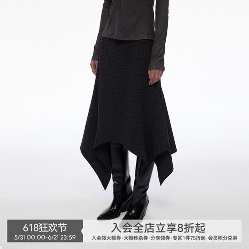 【偏锋格律】BiLLconch暗黑格纹不规则半身裙女百搭中长款a字裙