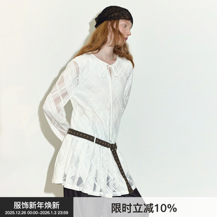 白色长袖 Berlinconch法式 连衣裙子百褶裙2024年秋冬 半透格纹