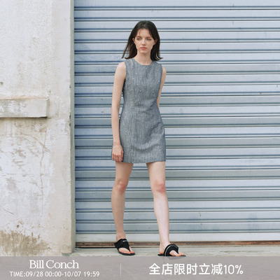 【不完美钻石】BiLLconch亚麻破洞烫钻无袖修身显瘦连衣裙千禧裙
