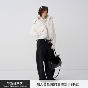 【云绒泡芙】BiLLconch提花针织泡芙格羽绒服连帽短款厚外套秋冬