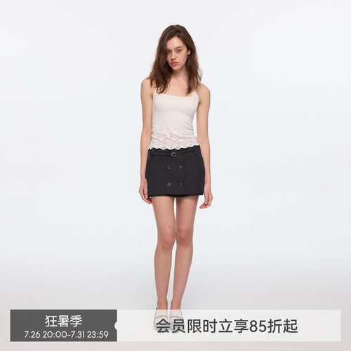 【月光蕾丝】BiLLconch白色蕾丝挂脖吊带背心女修身短款内搭上衣