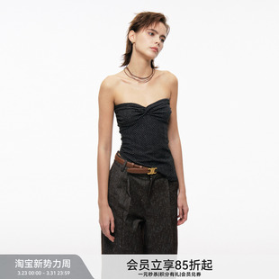 设计感修身 BiLLconch黑色辣妹抹胸上衣夏季 吊带背心 碎花抹胸