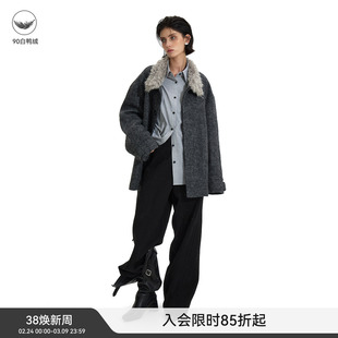 【翻领羽绒】BiLLconch灰色毛领羽绒服宽松中长款2024秋冬